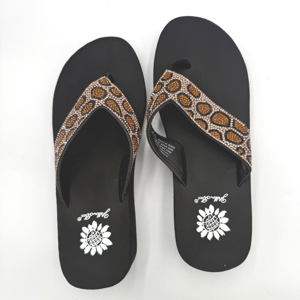 Yellow Box Surrey Cheetah Print Rhinestone Flip Flop Sandals Women's 6